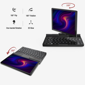 GPD Pocket 3 mini laptop featuring a 180-degree rotation screen and 180-degree flip capability, offering flexible viewing and usage options