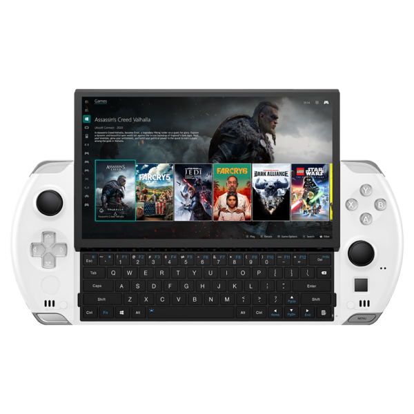 Obrázek zobrazující GPD WIN 4 Handheld Gaming PC v perlově bílé barvě zepředu