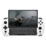 The front view of the GPD Win 4 (2024) handheld gaming PC in pearl white, highlighting the compact design and integrated controls