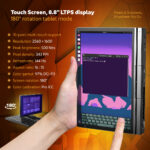 Το φορητό GPD Pocket 4 παρουσιάζει την οθόνη αφής LTPS 8,8 ιντσών με δυνατότητα περιστροφής 180° για λειτουργία tablet. Τα βασικά χαρακτηριστικά περιλαμβάνουν ανάλυση 2560x1600, πυκνότητα εικονοστοιχείων 343 PPI, φωτεινότητα 500 nits, ρυθμό ανανέωσης 144Hz, αναλογία διαστάσεων 16:10, χρωματική γκάμα 97% DCI-P3 και βαθμονόμηση χρωμάτων Pro ICC για ακριβή απεικόνιση.
