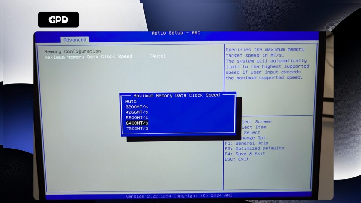 GPD WIN MAX 2 2025 - Velocità massima di clock dei dati della memoria