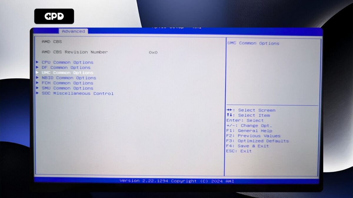 GPD WIN Mini 2025 - Menu AMD CBS