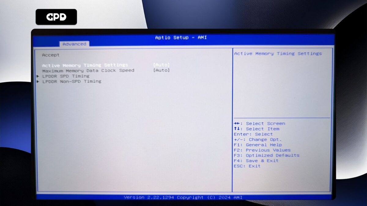 GPD WIN Mini 2025 - Impostazioni di temporizzazione della memoria attiva Auto