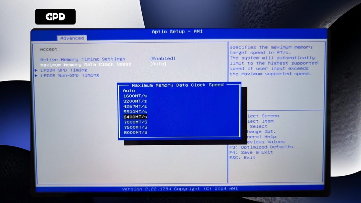 GPD WIN Mini 2025 - Regolazione della velocità massima di clock dei dati di memoria