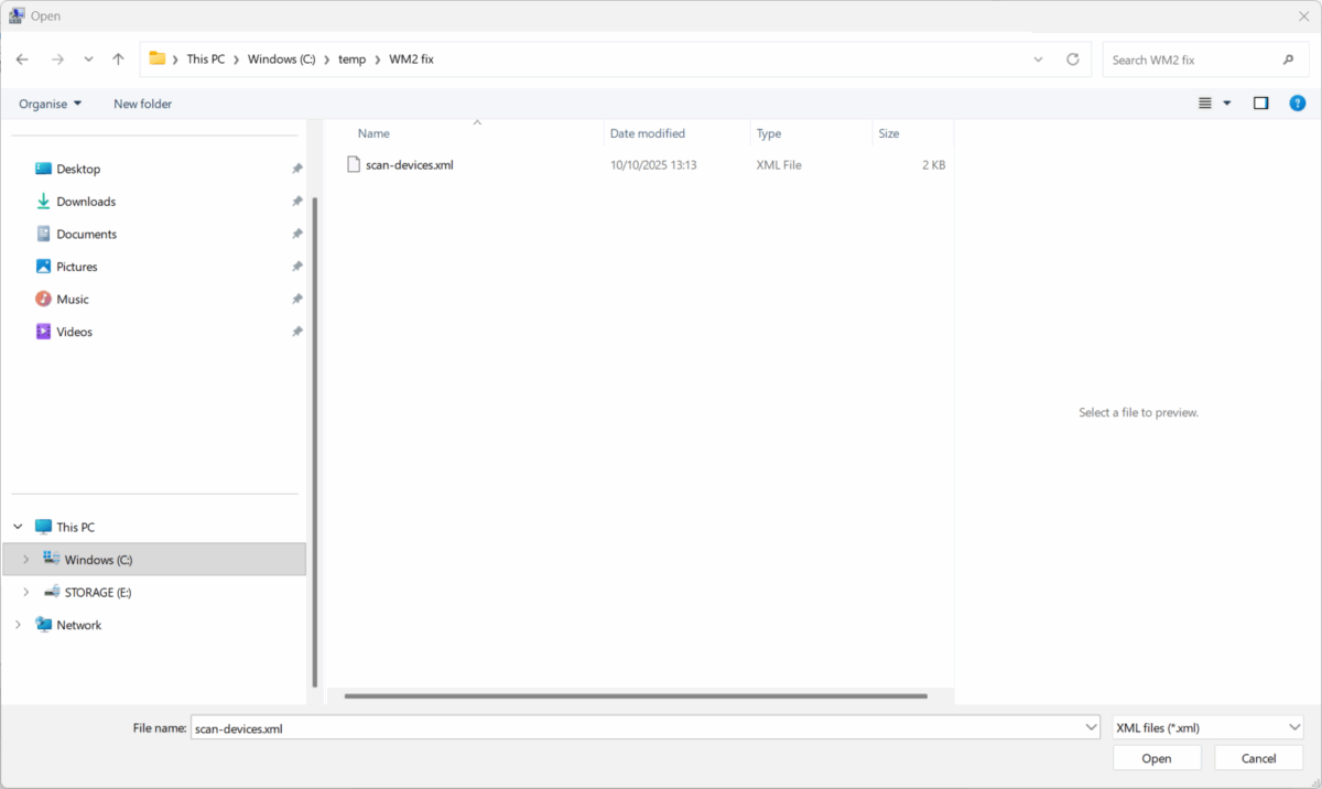 Open scan-devices xml file