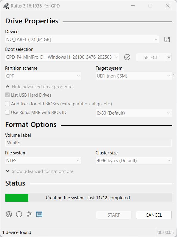 USB writing started - GPD | PC Gaming Handhelds & Mini Laptops USB writing started